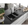 Chiuvetă din granit Mexen Gaspar 1,5 cuve cu scurgător și baterie de bucătărie Telma, negru/argintiu - 6507-73-670200-70