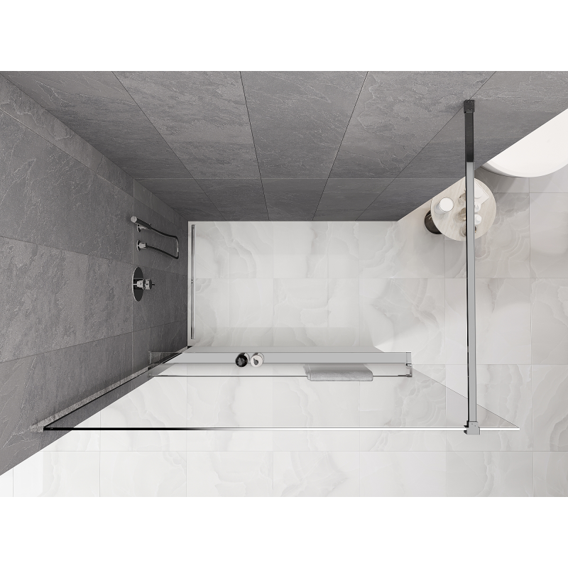 Mexen Kioto+ perete de duș cu raft Walk-in 140 x 200 cm, ombre albă 8 mm, crom - 800-140-121-01-86