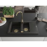 Mexen Gaspar chiuvetă de granit 1,5 compartimente cu scurgător și baterie de bucătărie Telma, negru/auriu