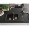 Mexen Gaspar Chiuvetă de granit de 1,5 compartiment cu picurător și baterie de bucătărie Telma, Neagră/Aurie - 6507-75-670200-50
