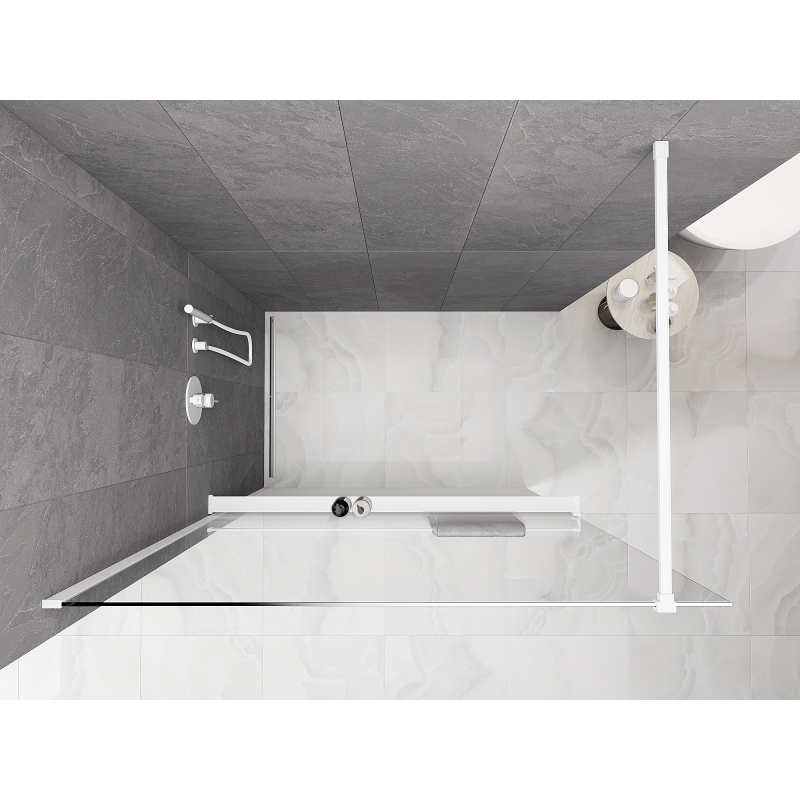 Mexen Kioto+ zuhanyfal polccal Walk-in 130 x 200 cm, ombre fehér 8 mm, fehér - 800-130-121-20-86