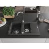 Chiuvetă granit Mexen Gaspar cu 1,5 boluri cu scurgător și baterie Telma, negru patat - 6507-76-670200-00