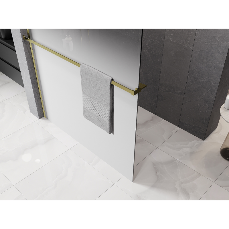 Mexen Kioto+ Zuhanyfal polccal Walk-in 90 x 200 cm, fehér ombre 8 mm, arany - 800-090-121-50-86