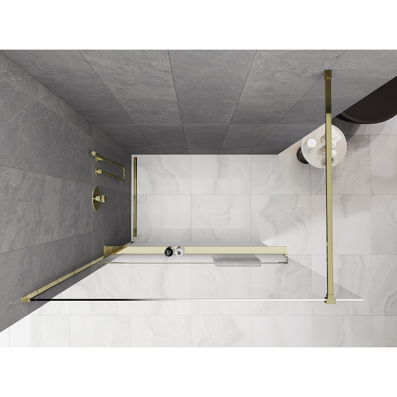 Mexen Kioto+ Zuhanyfal polccal Walk-in 90 x 200 cm, fehér ombre 8 mm, arany - 800-090-121-50-86