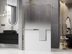 Mexen Kioto+ zuhanyfal polccal Walk-in 150 x 200 cm, fehér ombre, 8 mm, arany - 800-150-121-50-86
