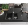 Mexen Gaspar Chiuvetă de granit de 1,5 compartiment cu picurător și baterie de bucătărie Telma, Neagră - 6507-77-670200-00
