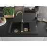 Mexen Gaspar Chiuvetă de granit de 1,5 compartiment cu picurător și baterie de bucătărie Telma, Neagră - 6507-77-670200-50