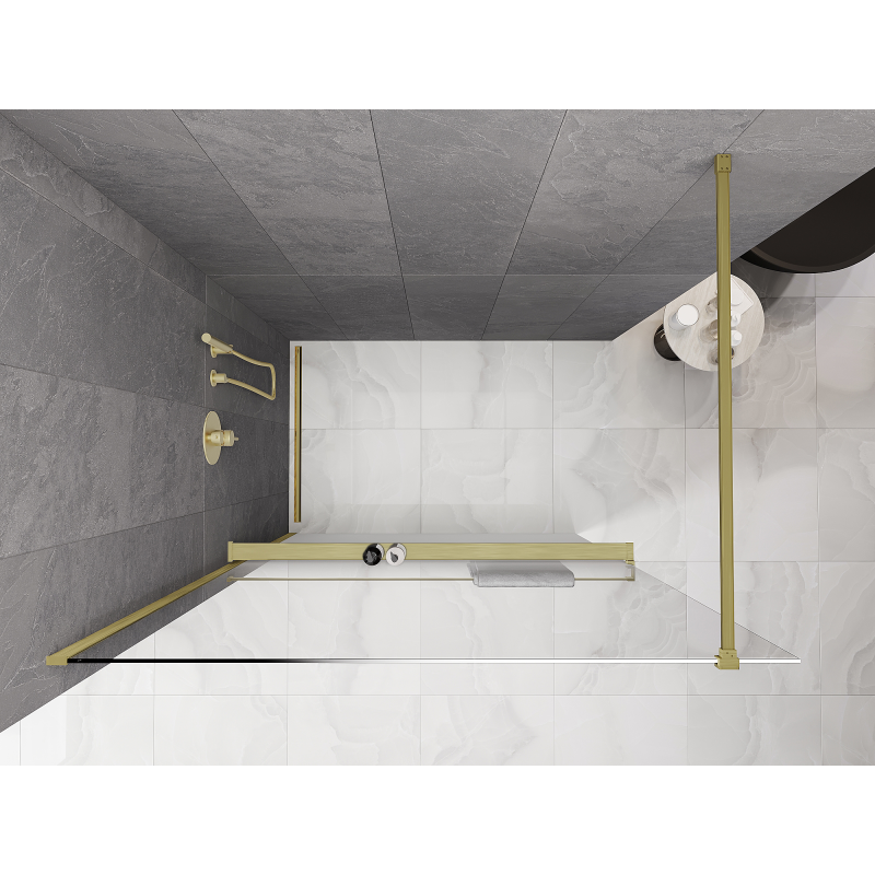 Mexen Kioto+ Zuhanyfal polccal Walk-in 100 x 200 cm, fehér ombre 8 mm, matt arany - 800-100-121-55-86