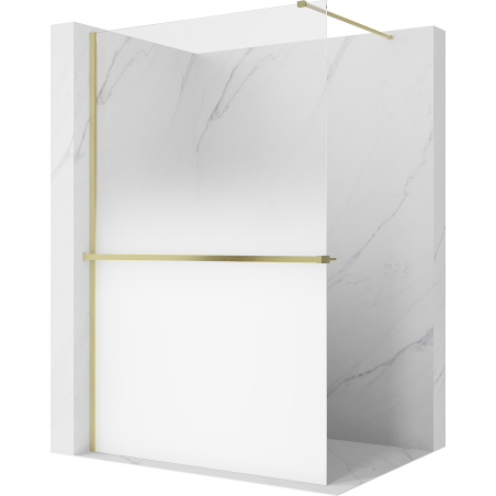 Mexen Kioto+ Zuhanyfal polccal Walk-in 100 x 200 cm, fehér ombre 8 mm, matt arany - 800-100-121-55-86
