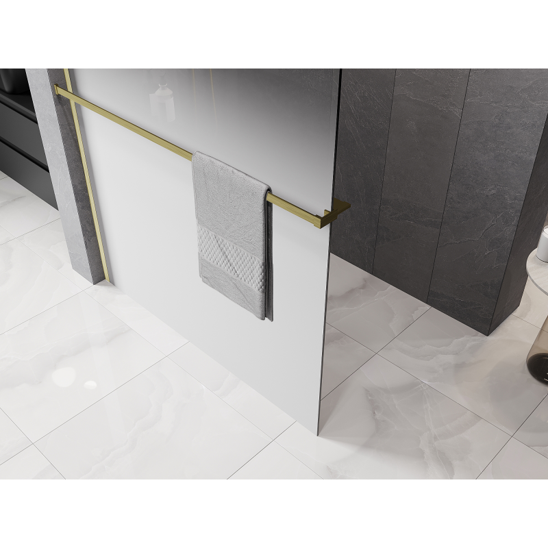Mexen Kioto+ zuhanyfal polccal Walk-in 150 x 200 cm, ombre fehér 8 mm, arany kefélt - 800-150-121-55-86