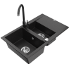 Mexen Gaspar chiuvetă de granit cu 1,5 compartimente cu scurgător și baterie de bucătărie Telma, negru/argintiu