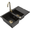 Mexen Gaspar chiuvetă din granit cu 1,5 compartimente, cu scurgător și baterie de bucătărie Telma, negru/auriu