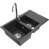 Mexen Gaspar chiuvetă de bucătărie din granit cu 1,5 compartimente, cu scurgător și baterie Telma, negru cu stropi