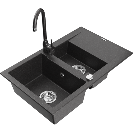 Mexen Gaspar chiuvetă de granit cu 1,5 compartimente, cu scurgător și baterie de bucătărie Telma, negru punctat