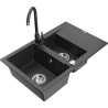 Mexen Gaspar chiuvetă de granit cu 1,5 compartimente, cu scurgător și baterie de bucătărie Telma, negru punctat