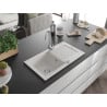 Mexen Pablo chiuvetă de granit cu un compartiment, cu picurător și  baterie de bucătărie Telma, Albă - 6510-20-670200-00