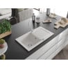 Mexen Pablo chiuvetă de granit cu un compartiment, cu picurător și  baterie de bucătărie Telma, Albă - 6510-20-670200-20