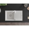 Mexen Pablo chiuvetă de granit cu un compartiment, cu picurător și  baterie de bucătărie Telma, Albă - 6510-20-670200-20