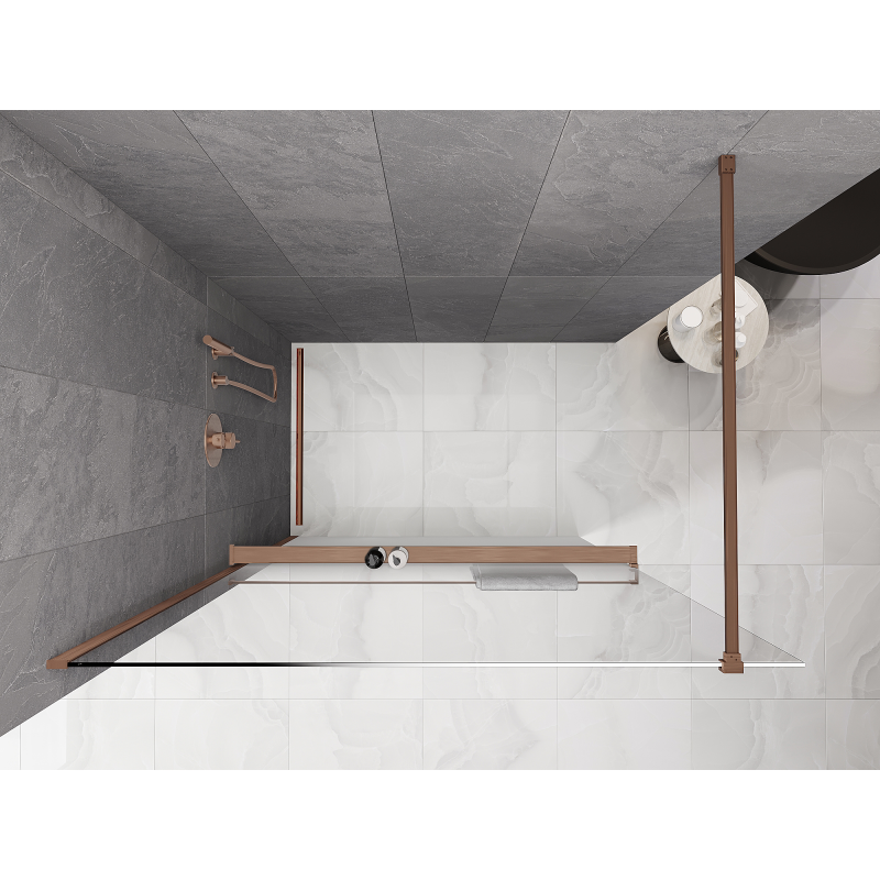 Mexen Kioto+ zuhanyfal polccal, Walk-in 80 x 200 cm, fehér ombre 8 mm, kefélt réz - 800-080-121-65-86