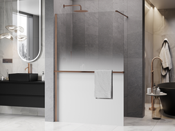 Mexen Kioto+ zuhanyfal polccal Walk-in 150 x 200 cm, fehér ombre 8 mm, matt réz - 800-150-121-65-86