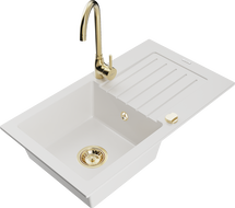 Mexen Pablo chiuvetă de granit cu 1 compartiment cu scurgător și baterie de bucătărie Telma, alb - 6510-20-670200-50