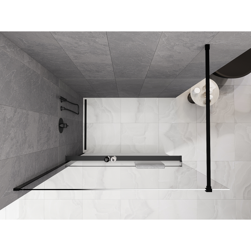 Mexen Kioto+ walk-in zuhanyfal polccal 80 x 200 cm, fehér ombre 8 mm, fekete - 800-080-121-70-86