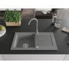 Mexen Pablo chiuvetă de granit cu un compartiment, cu picurător și  baterie de bucătărie Telma, Gri - 6510-71-670200-71