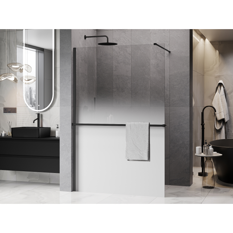 Mexen Kioto+ zuhanyfal polccal Walk-in 150 x 200 cm, ombre fehér 8 mm, fekete - 800-150-121-70-86