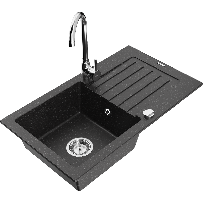 Mexen Pablo chiuvetă de bucătărie din granit cu o singură cuvă, cu scurgător și baterie de bucătărie Telma,