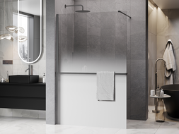 Mexen Kioto+ Zuhanyfal polccal Walk-in 100 x 200 cm, ombre fehér 8 mm, gun metal - 800-100-121-95-86