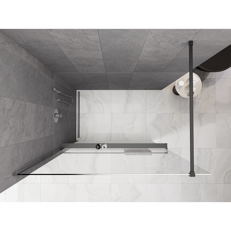 Mexen Kioto+ zuhanyfal polccal Walk-in 130 x 200 cm, fehér ombre 8 mm, fegyverfém - 800-130-121-95-86