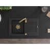 Mexen Pablo chiuvetă de granit cu un compartiment, cu picurător și  baterie de bucătărie Telma, Neagră/Aurie - 6510-75-670200-50