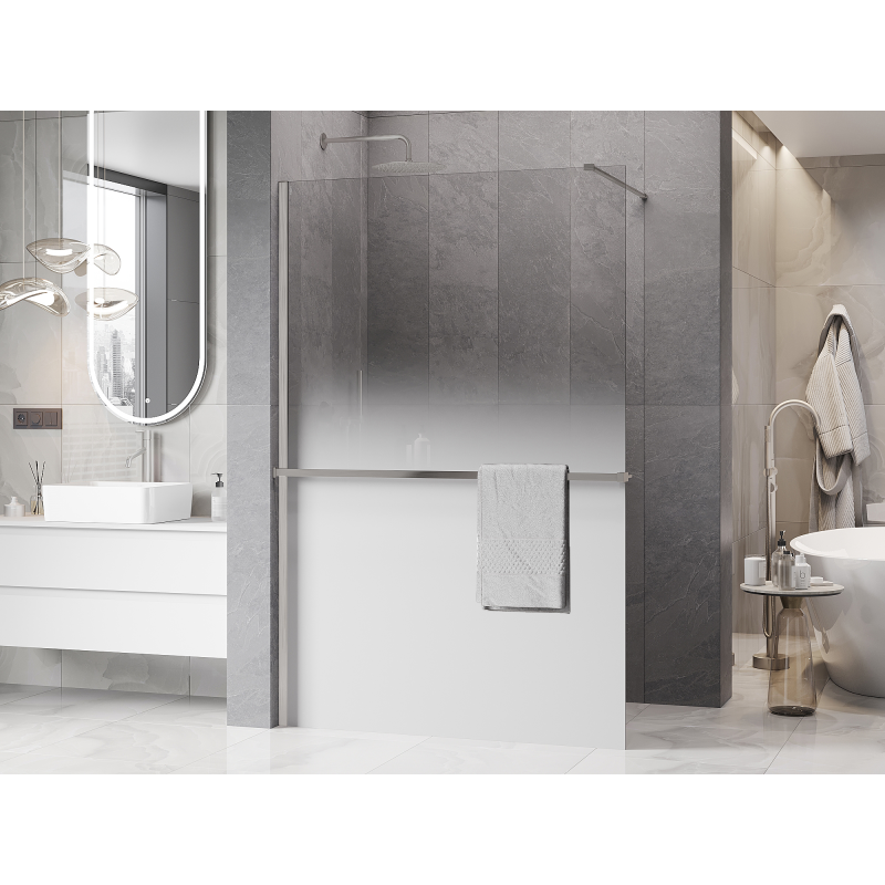 Mexen Kioto+ zuhanyfal polccal Walk-in 90 x 200 cm, fehér ombre 8 mm, szálcsiszolt nikkel - 800-090-121-97-86