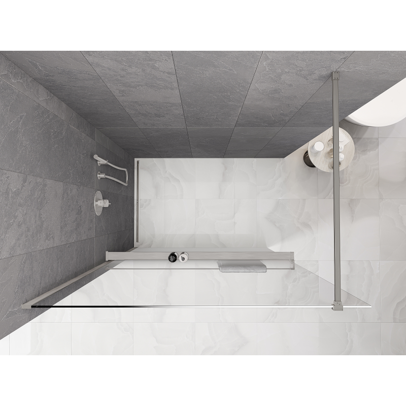Mexen Kioto+ perete de duș cu raft Walk-in 100 x 200 cm, ombre albă 8 mm, nichel periat - 800-100-121-97-86
