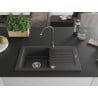 Mexen Pablo chiuvetă de granit cu 1 compartiment cu scurgător și baterie de bucătărie Telma, negru cu pete - 6510-76-670200-76