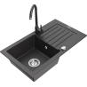 Mexen Pablo chiuvetă de granit cu o singură cuvă și scurgător, cu baterie Telma, neagră cu pete - 6510-76-670200-76