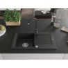 Mexen Pablo chiuvetă de granit cu un compartiment, cu picurător și  baterie de bucătărie Telma, Neagră - 6510-77-670200-70