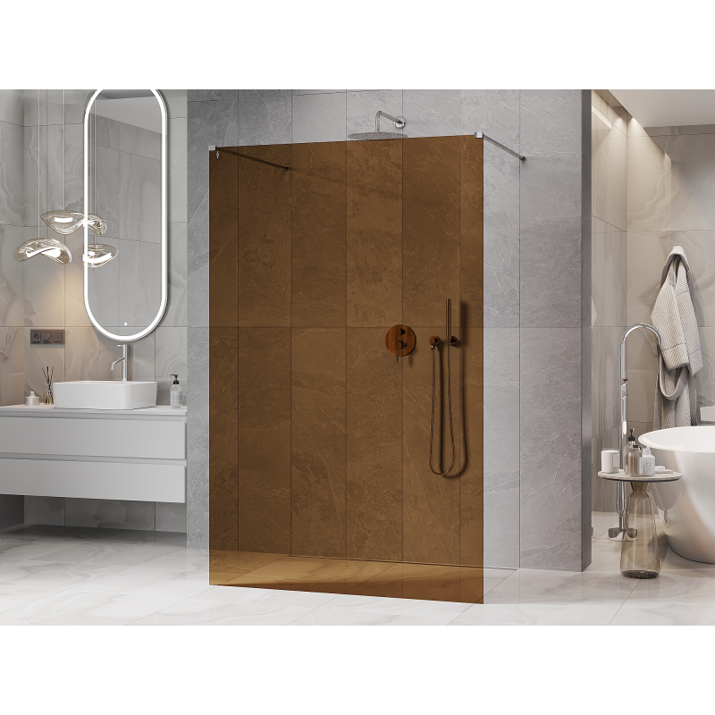 Mexen Kioto szabadon álló zuhanyfal 130 x 200 cm, 8 mm bronz, króm - 800-130-002-01-32