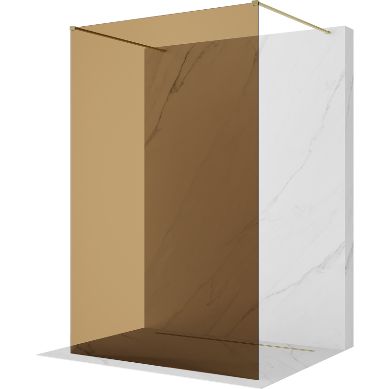Mexen Kioto Szabadon álló zuhanyfal 130 x 200 cm, 8 mm bronz, arany kefefényezett - 800-130-002-55-32