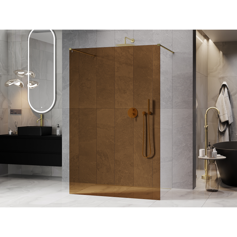 Mexen Kioto szabadon álló zuhanyfal 110 x 200 cm, 8 mm-es bronz, arany szálcsiszolt - 800-110-002-55-32
