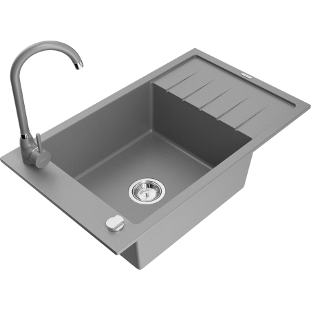 Mexen Elias gránit mosogató 1-medencés csepegtetővel és Telma konyhai csapteleppel, szürke - 6511-71-670200-71