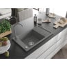 Mexen Elias chiuvetă de granit cu un compartiment, cu picurător și  baterie de bucătărie Telma, Gri - 6511-71-670200-71