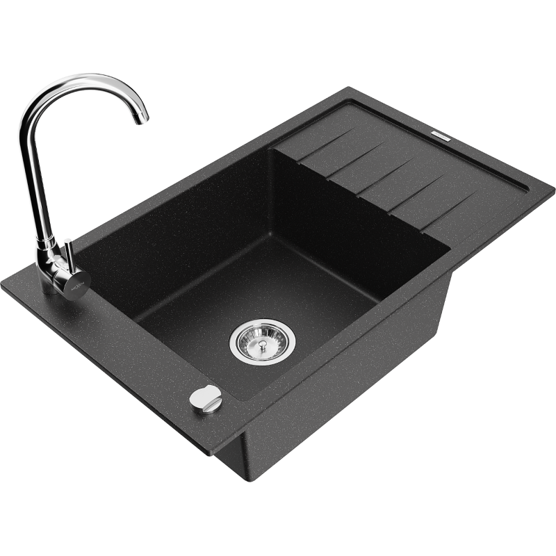 Mexen Elias chiuvetă de bucătărie din granit cu 1 compartiment, cu scurgător și baterie de bucătărie Telma,