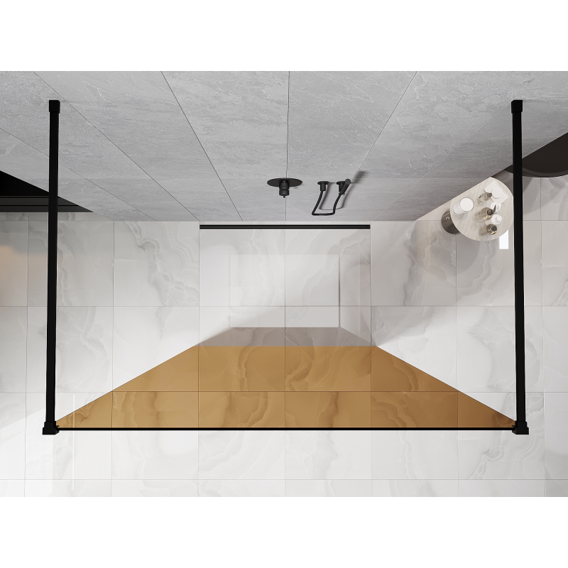 Mexen Kioto 110 x 200 cm-es szabadon álló zuhanyfal, 8 mm bronz, fekete - 800-110-002-70-32
