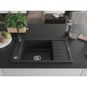 Mexen Elias chiuvetă de bucătărie din granit cu o cuvă și scurgător, cu baterie Telma, negru/argintiu - 6511-73-670200-70
