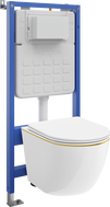 Mexen Lena WC beépíthető pneumatikus Tex Air Slim keret, WC csészével és lassan záródó ülőkével, fehér/arany