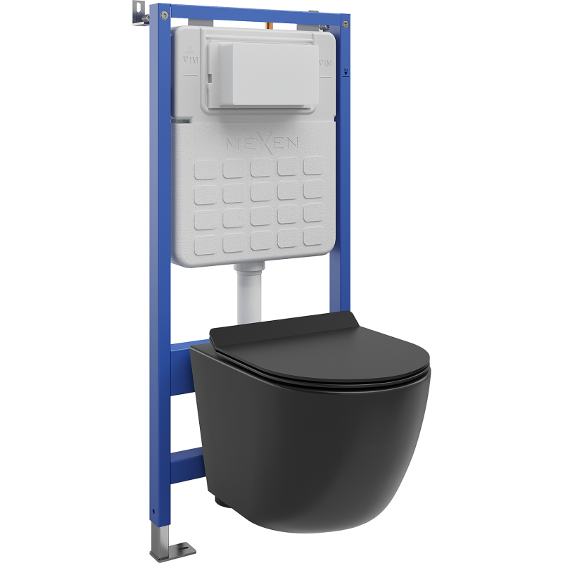 Mexen Lena set încastrat WC cadru pneumatic Tex Air Slim cu vas WC Tornado și capac cu închidere lentă, negru mat