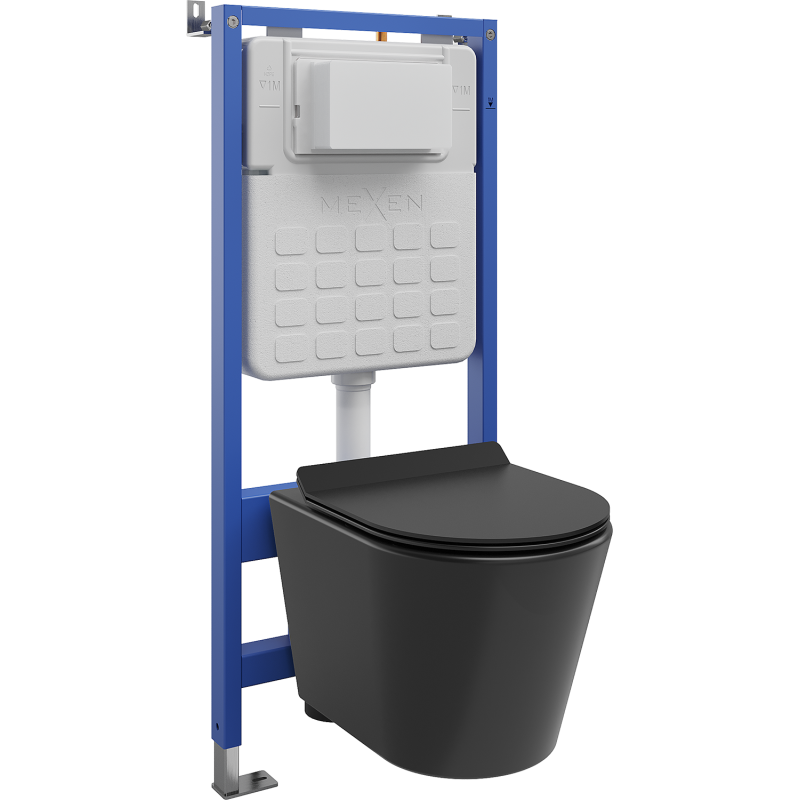 Mexen Rico Tex Air Slim WC szerelőkészlet alacsony nyomású keret WC-csészével és lassan záródó deszkával, fekete matt