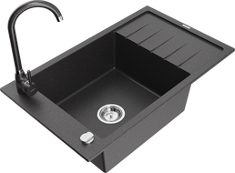 Mexen Elias chiuvetă de bucătărie din granit cu 1 compartiment cu scurgător și baterie Telma, negru cu pete - 6511-76-670200-76