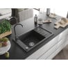 Mexen Elias chiuvetă de bucătărie din granit cu 1 compartiment cu scurgător și baterie Telma, negru cu pete - 6511-76-670200-76